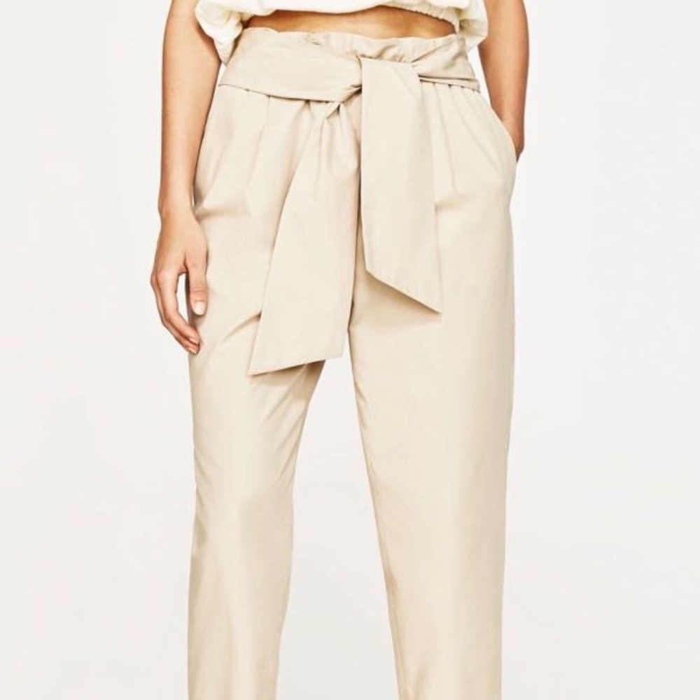 Khaki Paperbag Tie Waist Pants